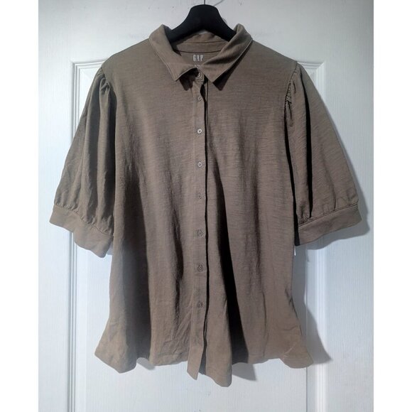 Gap | Puff-Sleeve Shirt In Dried Moss Green - Picture 3 of 9